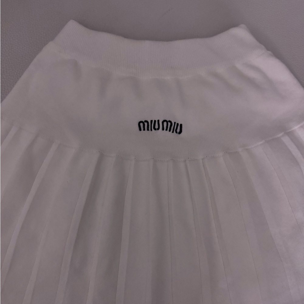 Miu Miu Ivory Pleated Midi Skirt